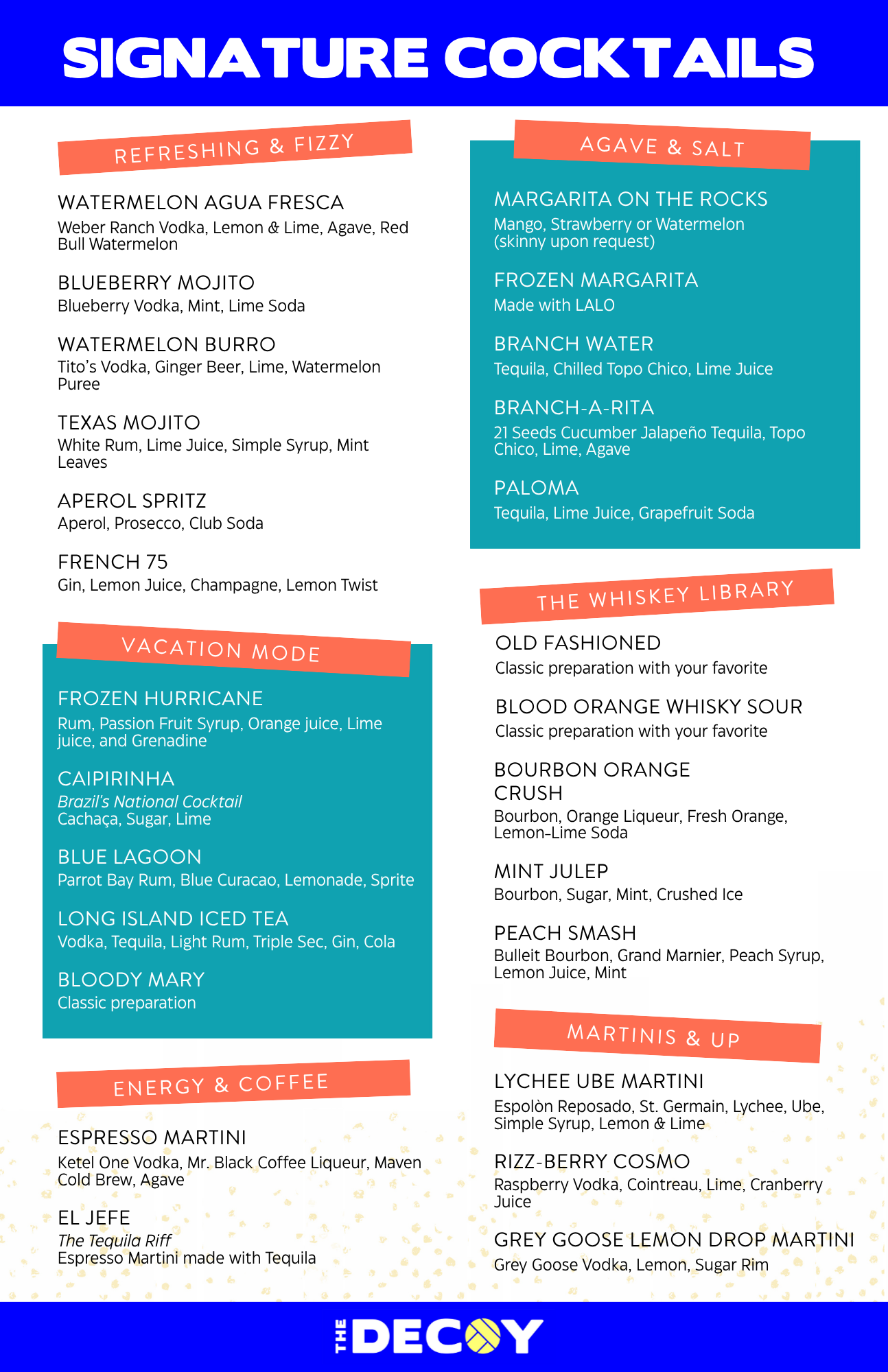 Decoy Cocktail Menu